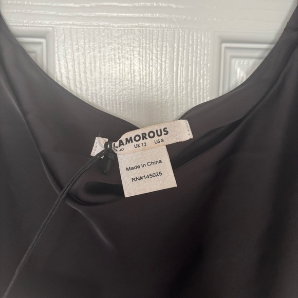 NWT Glamorous Black Satin Bias- Cut Asymmetric Dress Size Medium - Picture 6 of 9